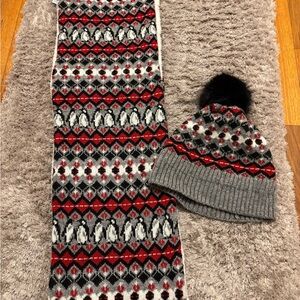 Vera Bradley Womens Hat and Scarf Set - Red, Gray, and Black